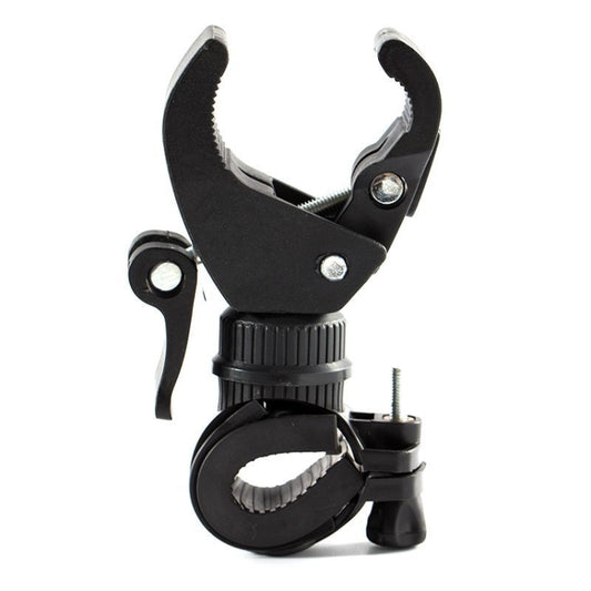 Black bicycle light mounting clip with 360° rotating head, adjustable clamp