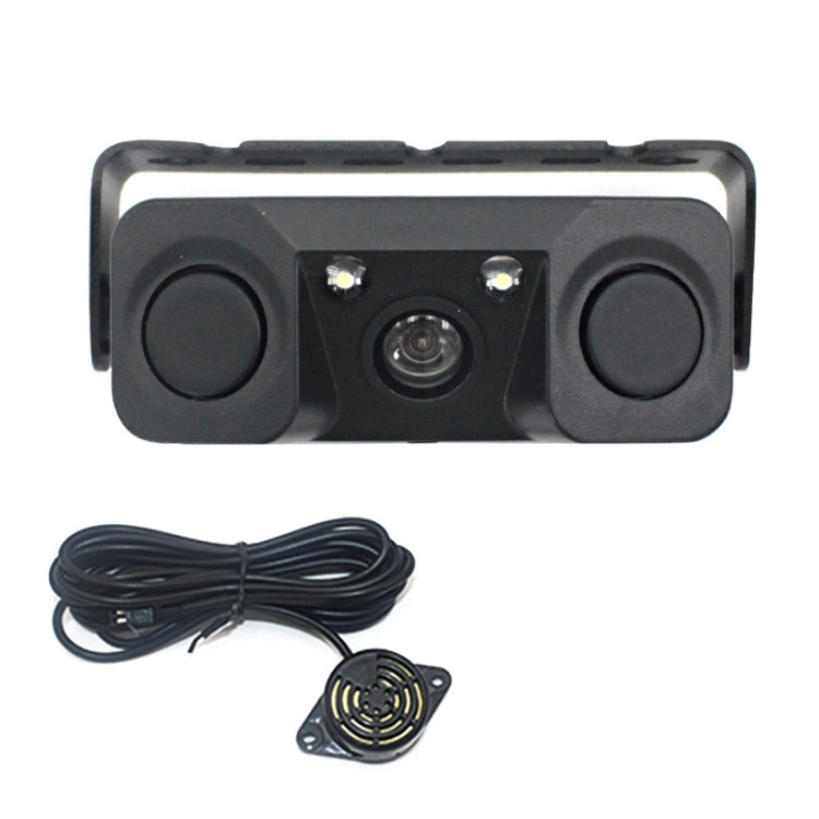 Black reversing smart camera with central lens and two side speaker housings