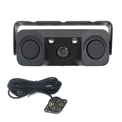 Black reversing smart camera with central lens and two side speaker housings