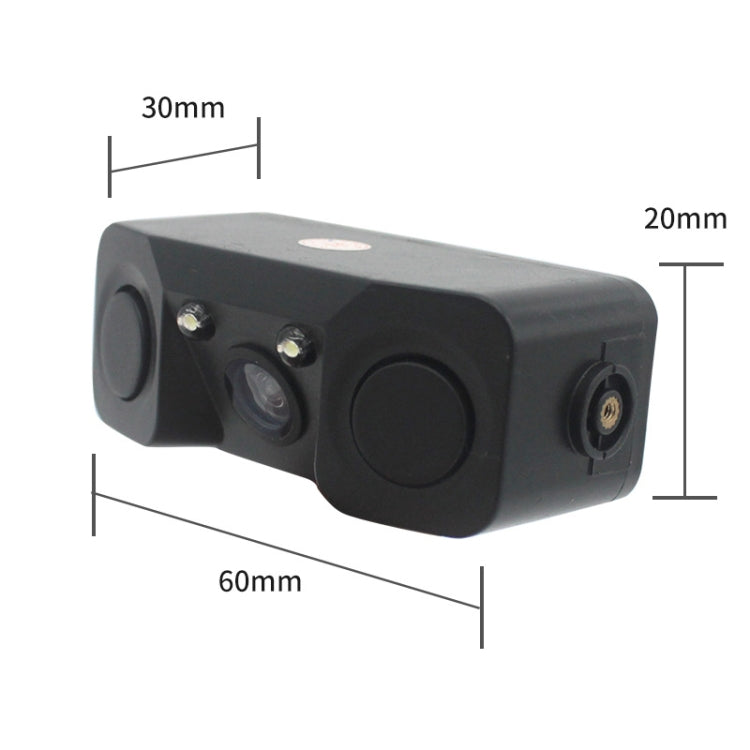 Black car reversing camera with side speaker modules, 60 x 30 x 20 mm