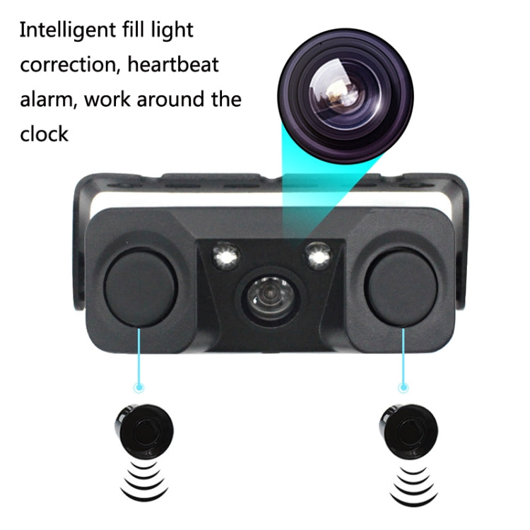 Black reversing camera with front lens and two side speakers, fill-light area shown