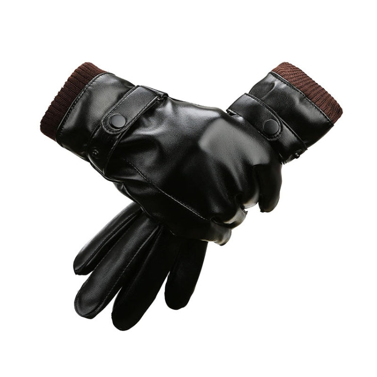 Black riding gloves with plush lined cuffs and snap strap closure