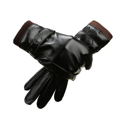 Black riding gloves with plush lined cuffs and snap strap closure