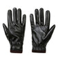 Pair of black PU gloves with knit wrist cuff and stitched finger seams