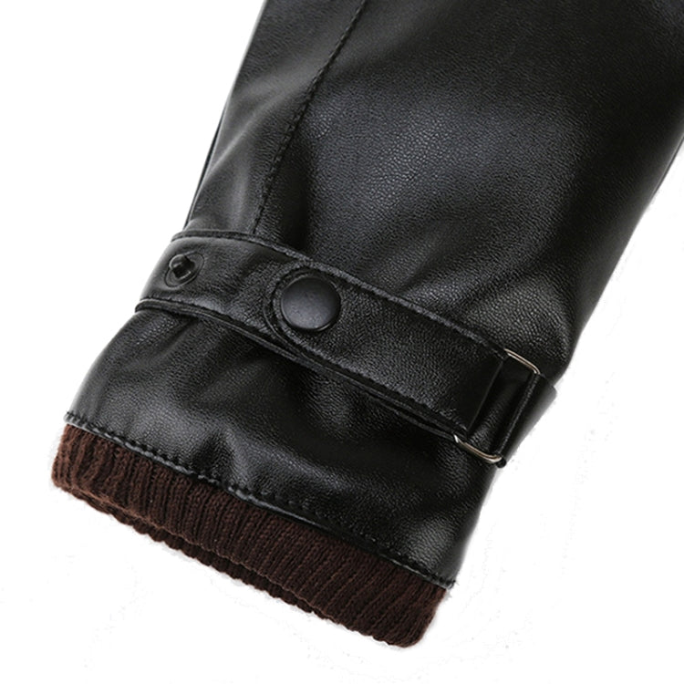Black glove cuff close-up with snap button and knit trim