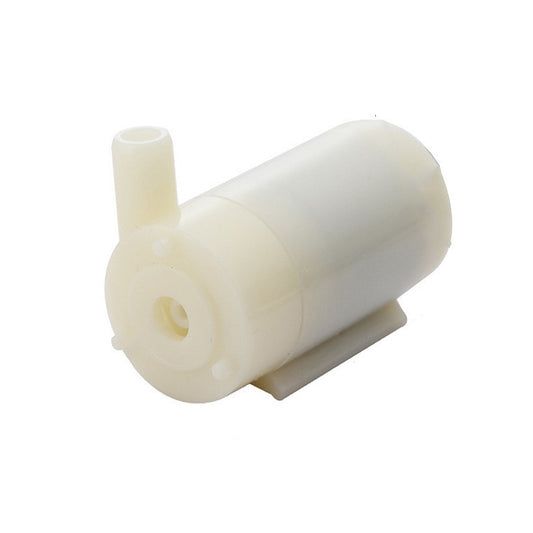 White mini submersible pump with outlet pipe and round inlet face
