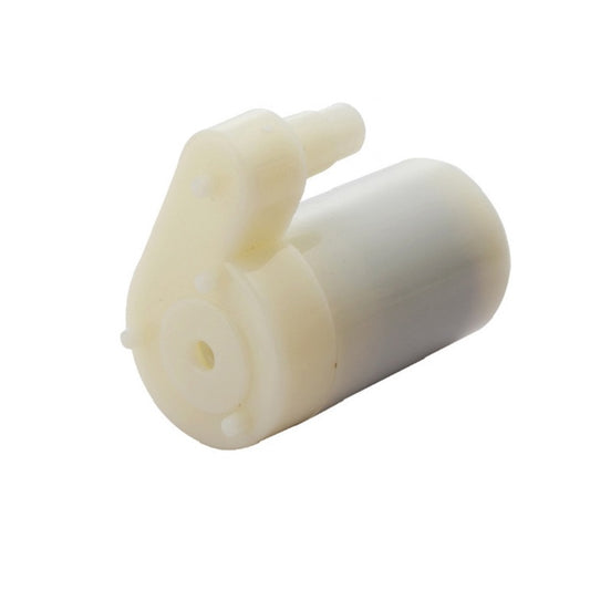 White mini submersible pump angled view with top outlet tube
