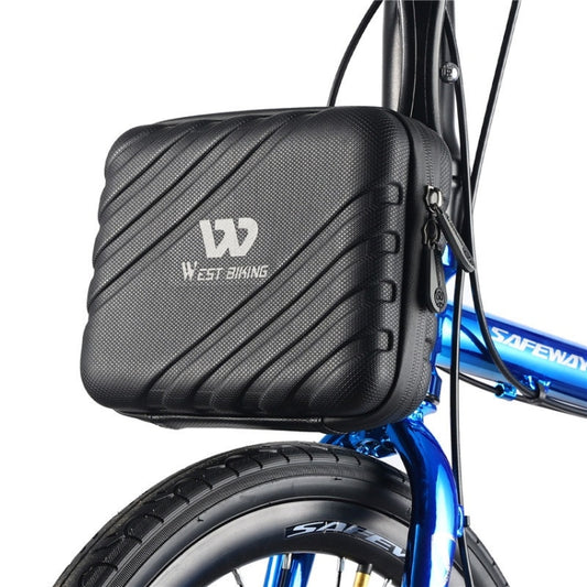 Black hard-shell bike head storage bag with textured pattern and side zipper pocket