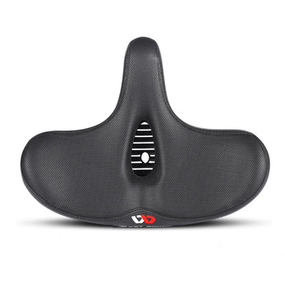 Bicycle shock-absorbing soft saddle in dark gray with rear cutout and ergonomic shape