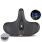 Dark gray bicycle saddle with central opening and textured cushioning surface
