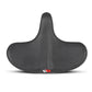 Ergonomic dark gray bike saddle with central vent and wide rear support