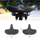 Bike shock suspension saddle shown mounted, plus two size views with measurements