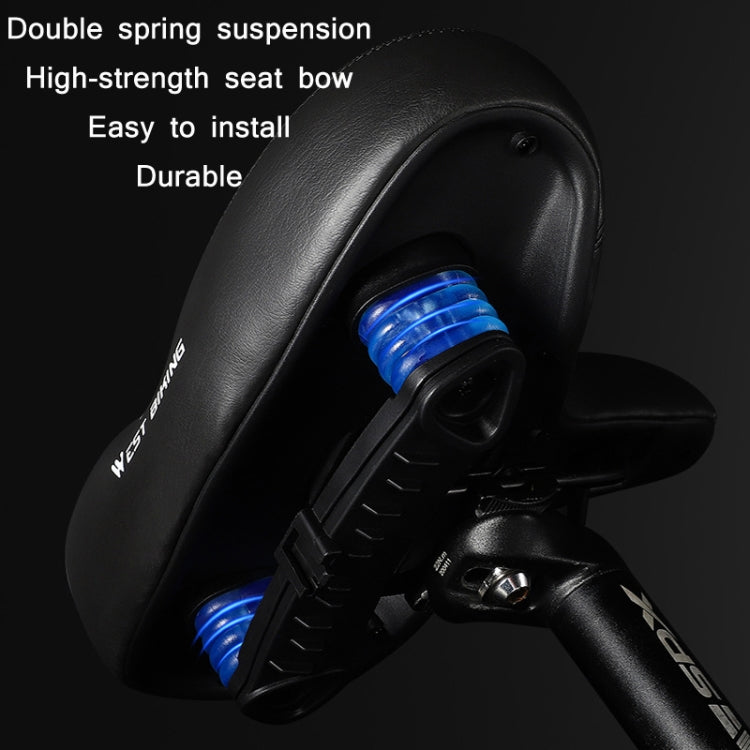 Bike saddle with double-spring shock suspension and textured leather-like cover