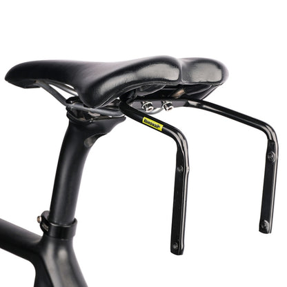 Black bicycle tail bag stabilizer with mounting frame near the saddle