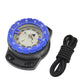 Blue diving compass with black base and coiled elastic cord strap