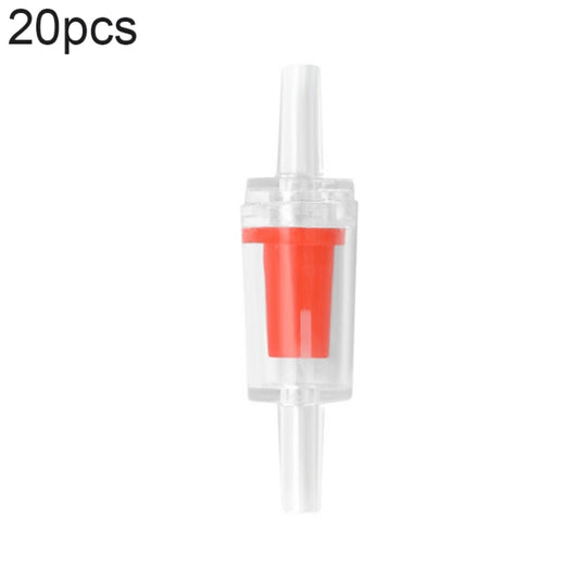 Fish tank oxygen pump check valve with red internal color insert and clear tubing