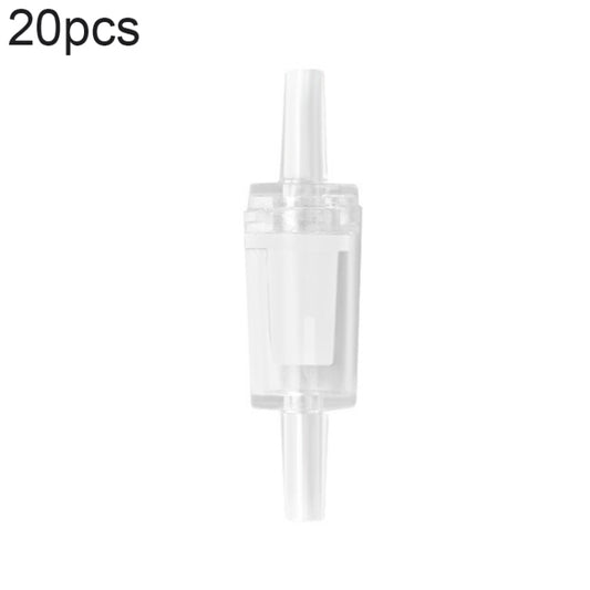 Fish tank oxygen pump check valve with clear internal chamber and white tubing