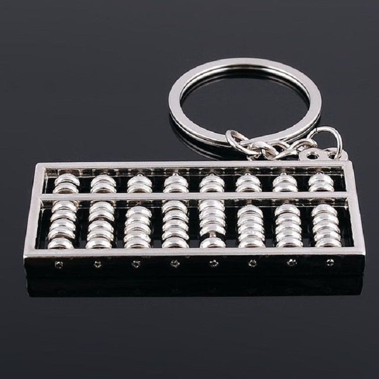 Rectangular abacus key ring charm with shiny silver beads on black base