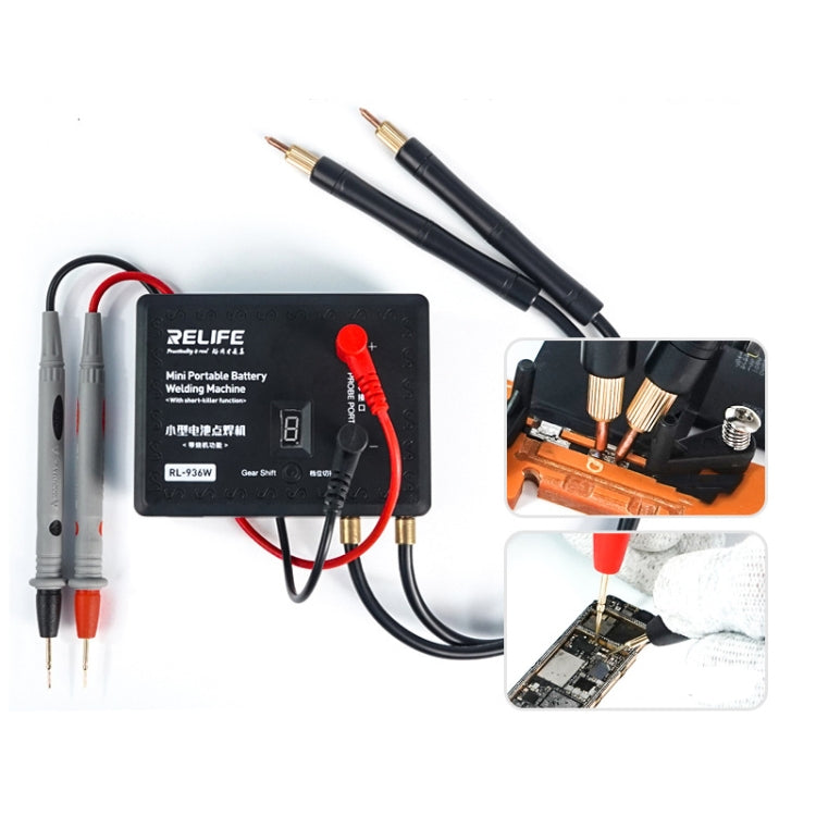 Mini portable battery spot welder kit with welding pen, cables, and tool detail inset