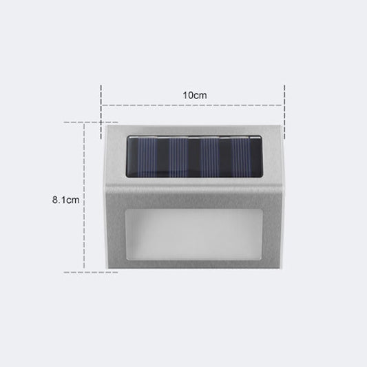 Stainless steel solar LED stair wall light with dark panel and frosted rectangular lens
