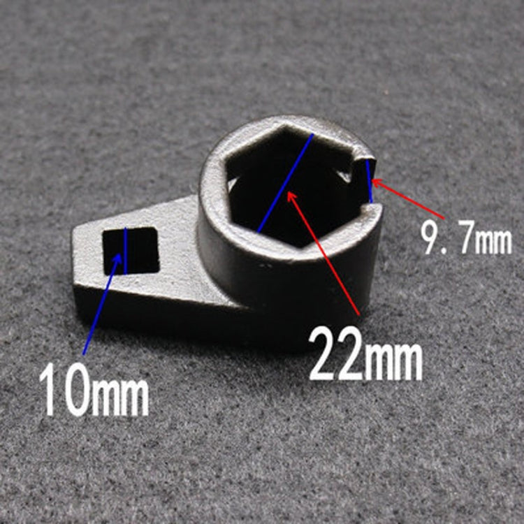 22mm oxygen sensor wrench tool close-up with 10mm and 9.7mm measurements
