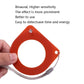 Hand holding red anti-theft induction coil detector with lanyard cord and front ring