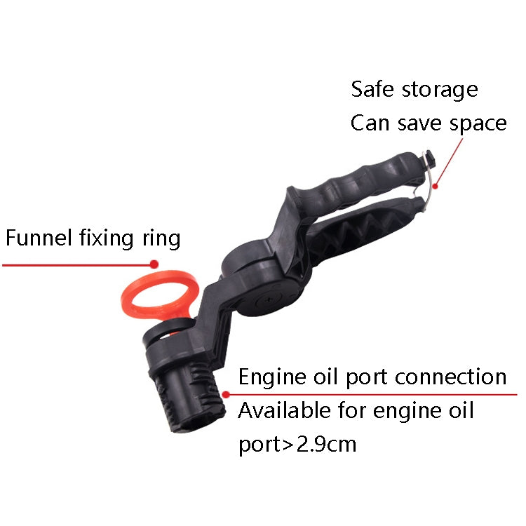 Black oil funnel clamp with orange funnel ring and translucent tube