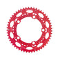 Red double oval bicycle chainring for road crankset, 53-39T tooth profile