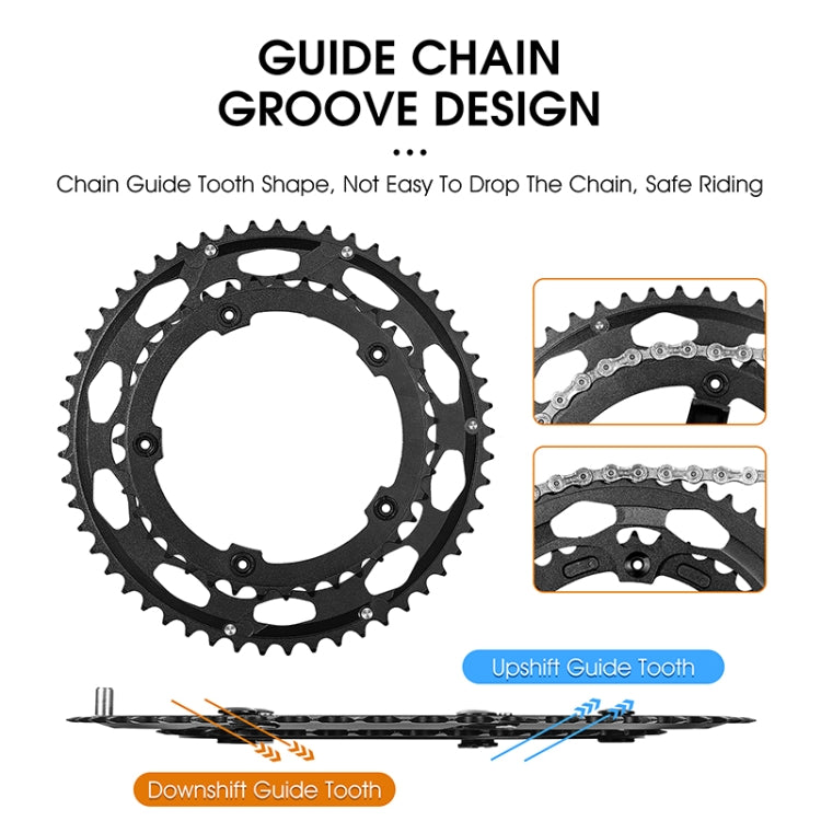 Black double oval bicycle chainring with guide chain groove tooth design