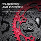 Red double oval chainring with black accents, wet-look raindrop texture