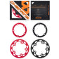 Red and black double oval chainring set with matching sprocket teeth
