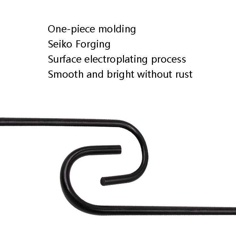 Close-up of black S-type brake hook, smooth metal finish and curved ends