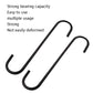 Two black S-shaped hanging hooks with compact curved ends for brake pump use