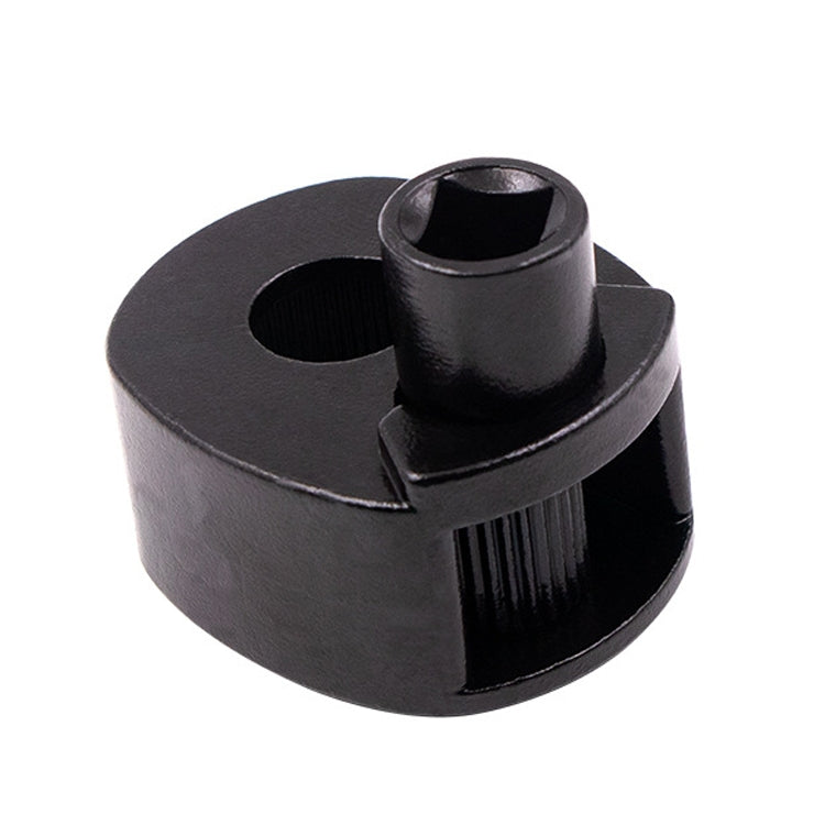 Black socket wrench head with rounded housing and inner drive opening