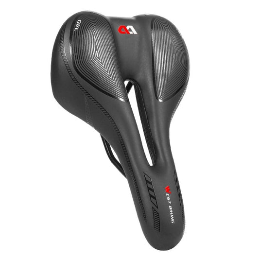 Black bicycle saddle with concentric textured side panels and central cutout