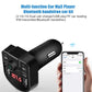Black car Bluetooth FM charger with dual USB ports, red LED display, and phone pairing