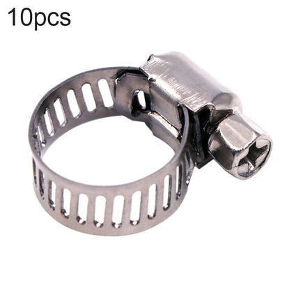Stainless steel hose pipe clamp with perforated band and screw tightening mechanism