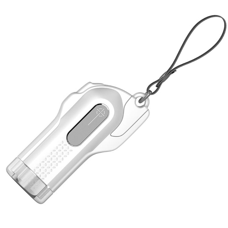 White safety hammer window breaker keychain with lanyard loop and metal striking head
