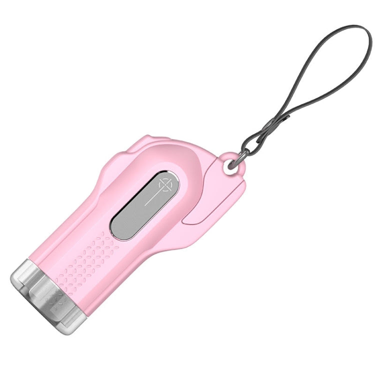 Pink safety hammer window breaker keychain with lanyard loop and metal striking head