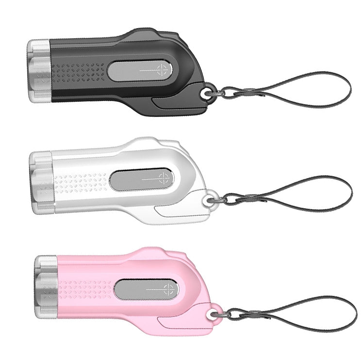 Safety hammer window breaker keychain set in black, white, and pink with lanyard loops