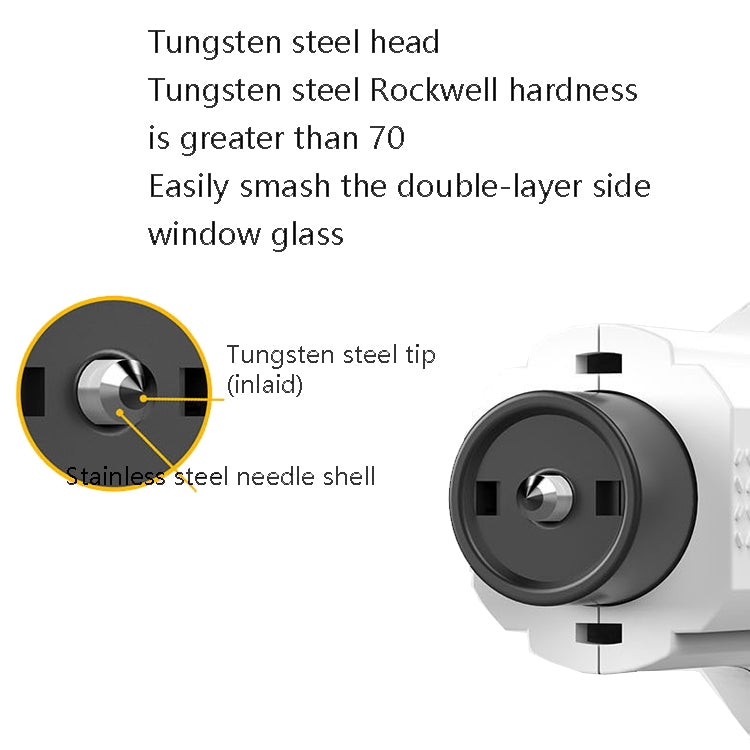 Safety hammer mechanism close-up showing tungsten steel striking tip and inner parts