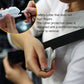 White safety hammer keychain with safety cutter cover held near seat belt area
