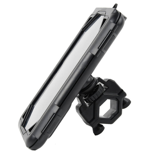 Waterproof phone holder with adjustable clamp and protective black phone case