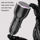 Black car phone charger with dual USB ports on top and metal charging ring