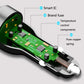 Black car charger internals with circuit board and charging contacts visible through cutaway