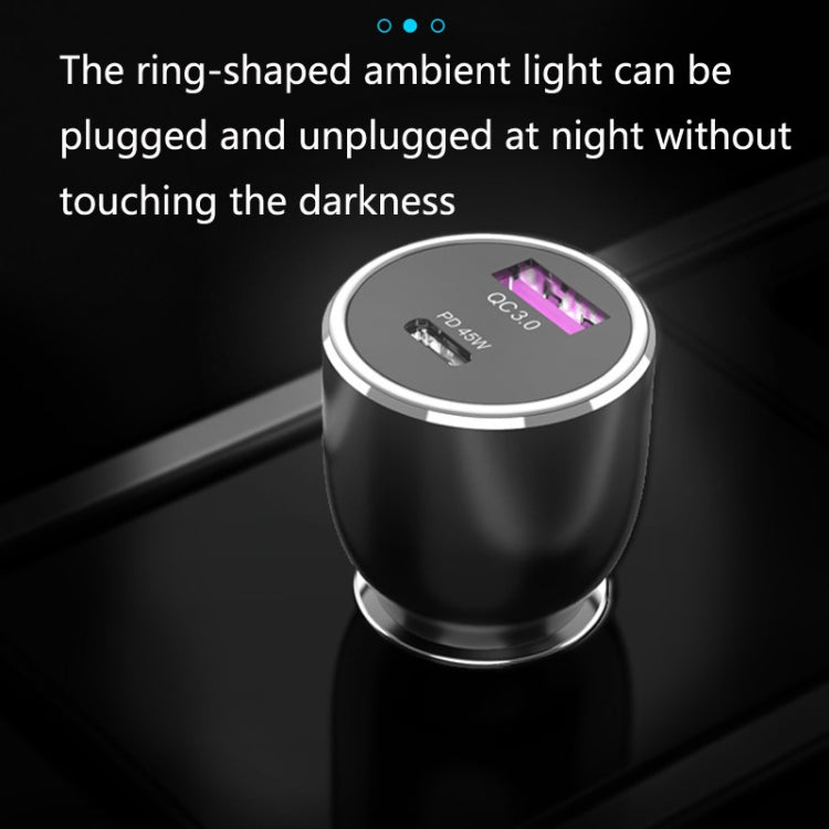 Black car USB-C charger with glowing ring ambient light on base