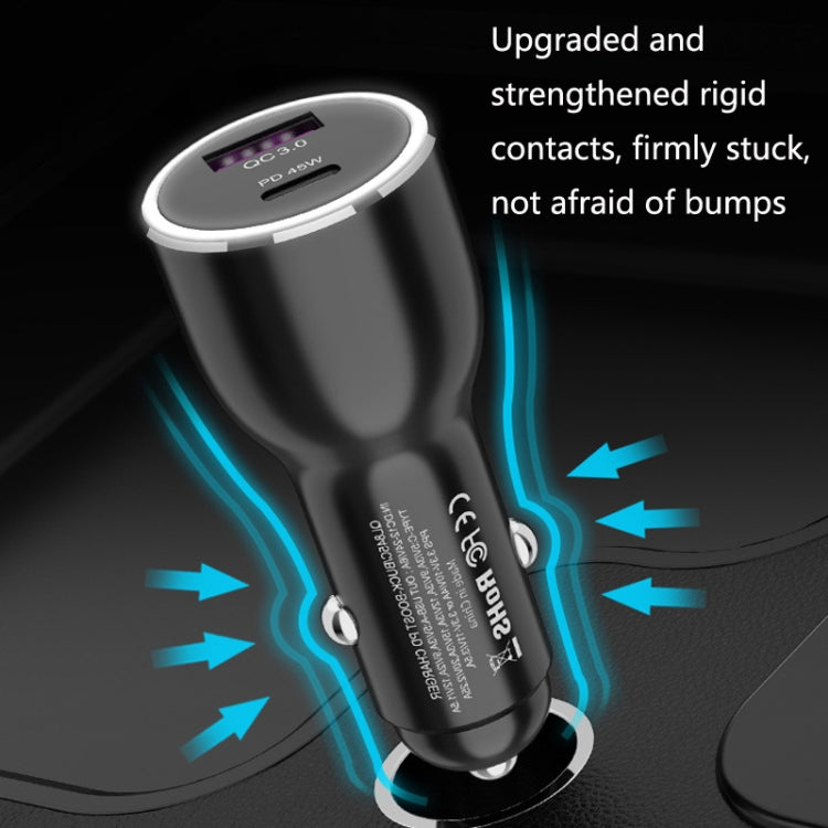 Black car phone charger with reinforced contacts and glowing LED ring