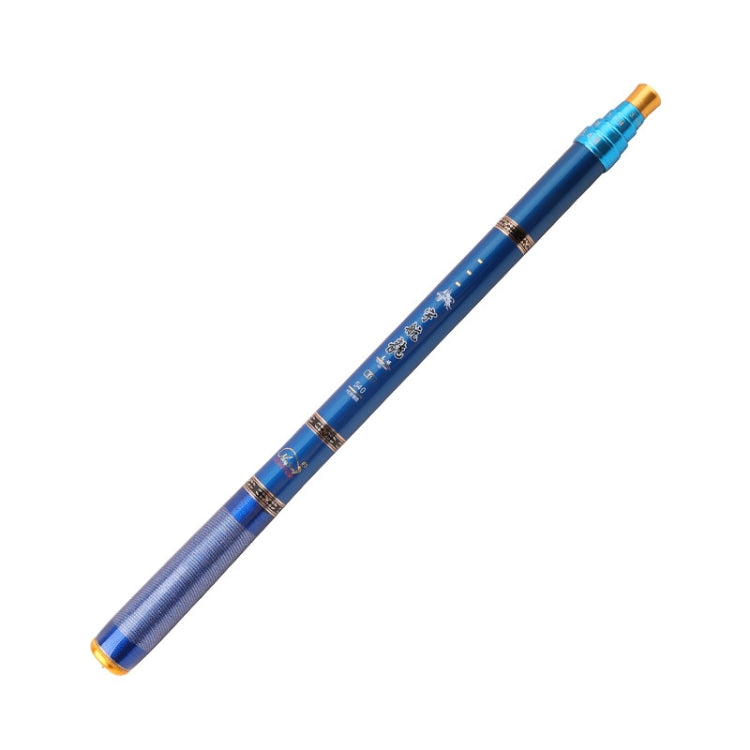 Blue fishing rod section with orange tip cap and segmented blue handle