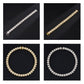 Collage of silver and gold-tone tennis bracelets with square rhinestone links.