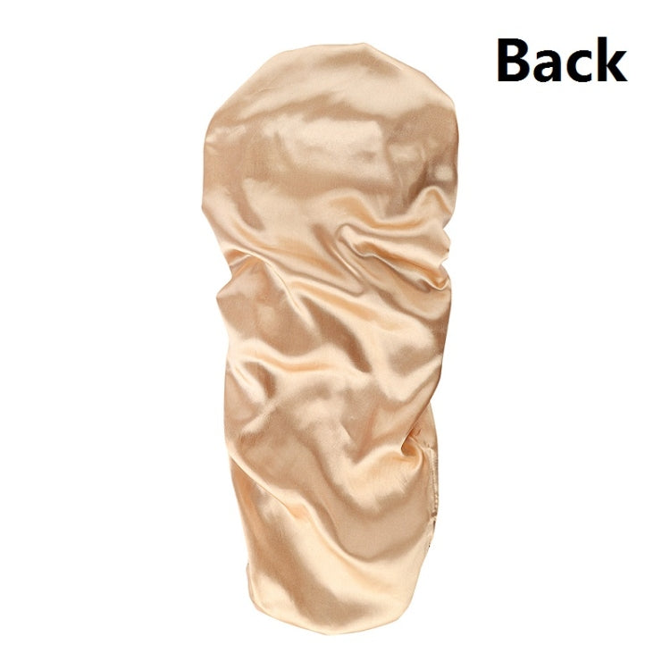 Beige satin turban hair cover, back view